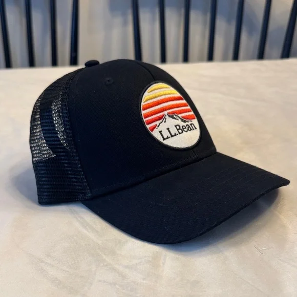 L.L. Bean Black Trucker Hat with Mountain Sunset Patch - Picture 1 of 4